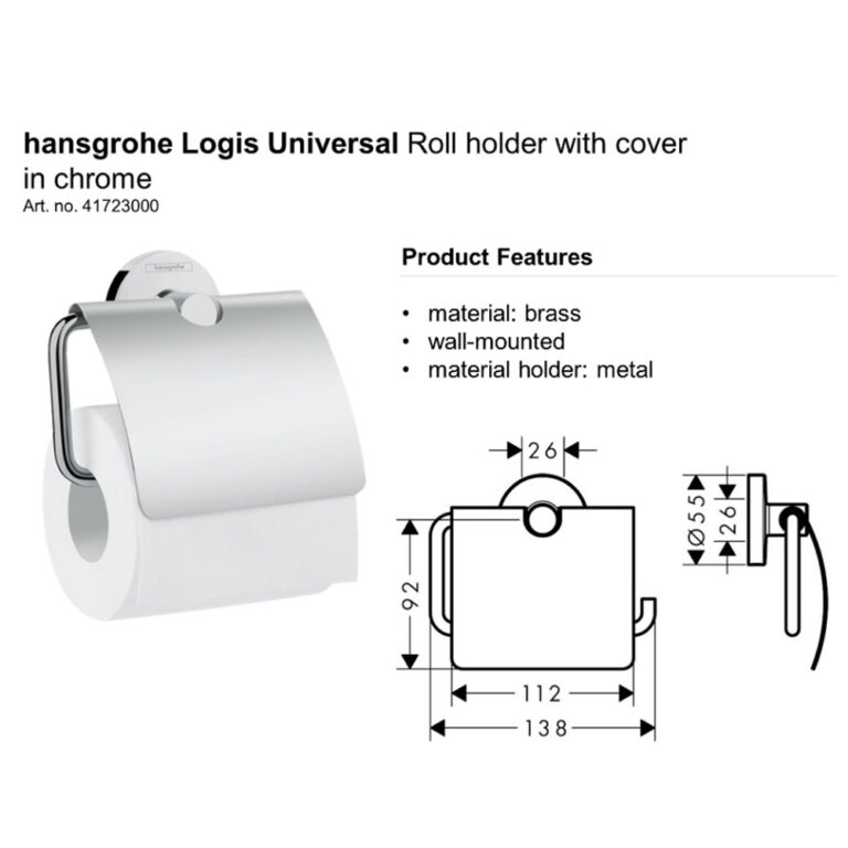 Hansgrohe Logis Universal: Toilet Paper Roll Holder With Cover C.P #41723000