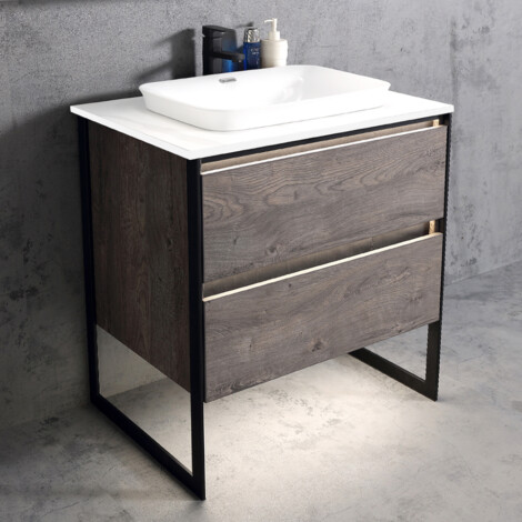 Ojans: Bathroom Furniture Set: Vanity Cabinet, 2-Drawers + Quartz Stone Top + Ceramic Basin (SN047) Ref.OJS127-800-WLN