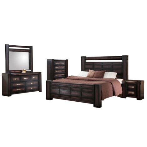 MELLISSA: King Bed (180x200cm)+2 Night Stands + Dresser + Mirror 1