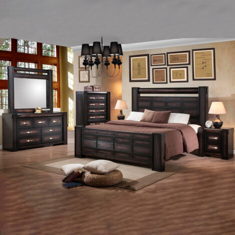 MELLISSA: King Bed (180x200cm)+2 Night Stands + Dresser + Mirror