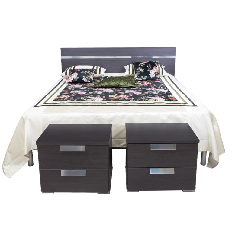 LINDEN: Wood Bed + 2 Night Stands, 150x190cm #NS01103/NS02001 1