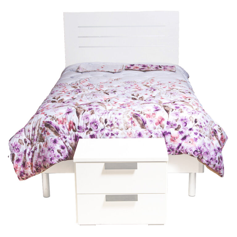 Wood Bed; (120×200)cm + 1 Night Stands, White 1