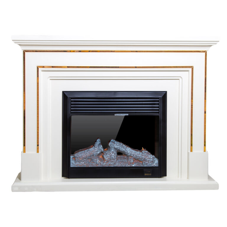 Decorative Fire Place + Heater: (150x32x110)cm, IvoryWhite/Gold 1