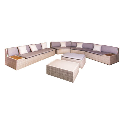 Rattan Furniture Set: Outdoor Corner Sofa Set + 1 Coffee Table + 1 Ottoman, Beige/Grey/Natural 1