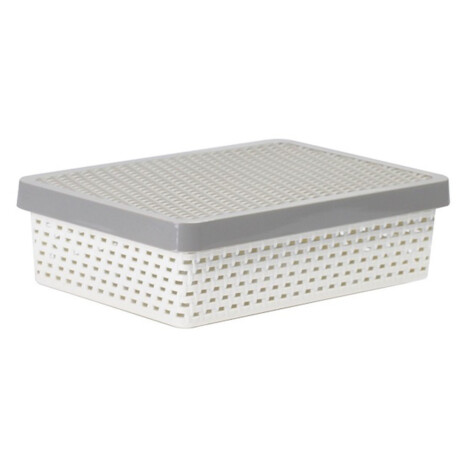 Senn Storage Basket With Lid, Cream/Soft Grey