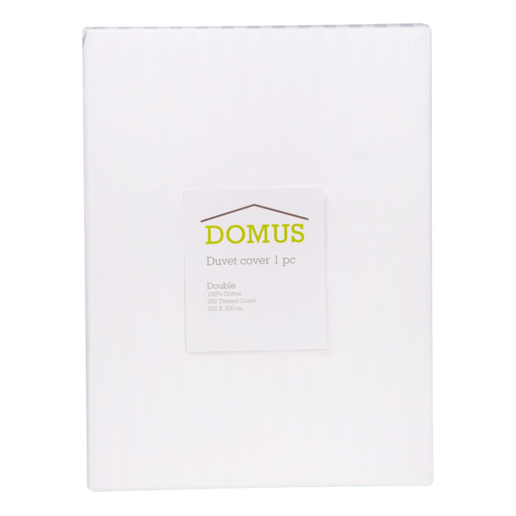Domus: Duvet Cover: Double, 250 100% Cotton Stripe: (200x200)cm, White