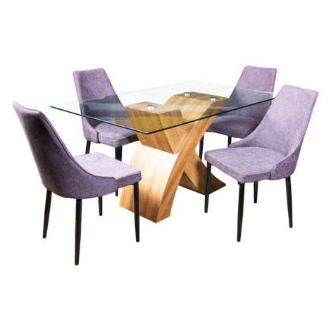 Glass Top Dining Table (150 x 90) cm+ 4 Fabric Side Chairs 1
