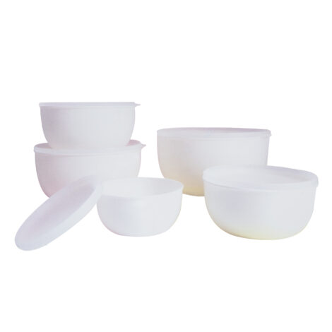 Round Food Container Set With Lids (Shrink)-10pcs, Soft Cream/White 1