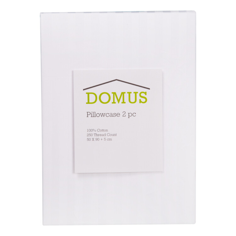 Domus: Pillow Case Set: 2pc, 250TC-100% Cotton: 1.0 Stripes (50x90+5)cm, White
