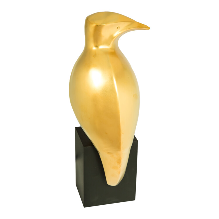 Domus: Abstract Bird Sculpture With Base, Gold/Black; 14inch