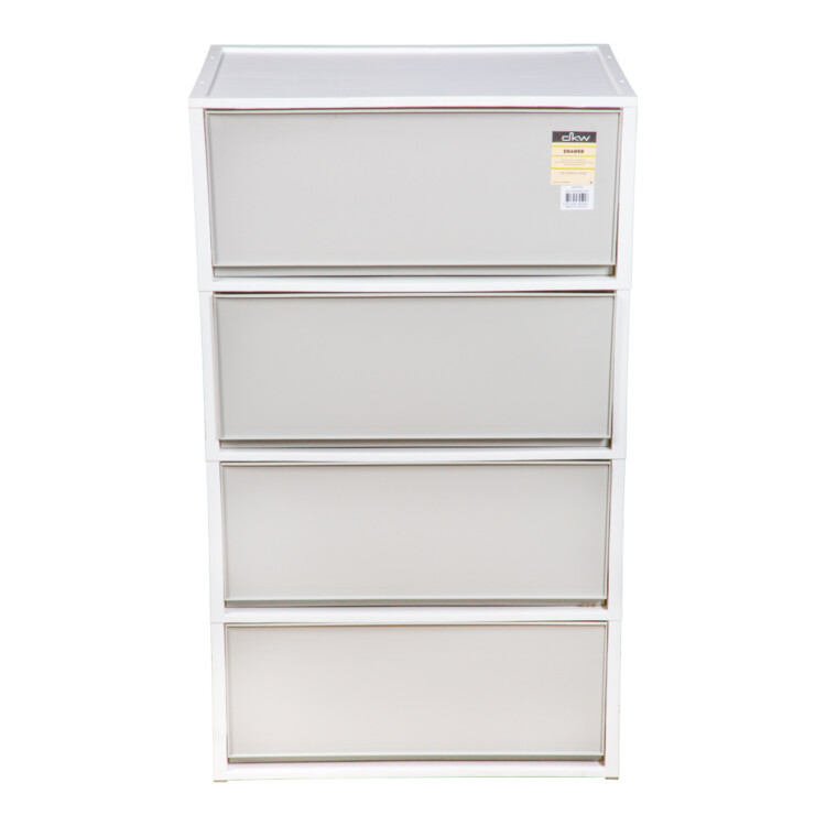 Modular Storage Cabinet, 4-Drawers With Wooden Top, White/Soft Grey