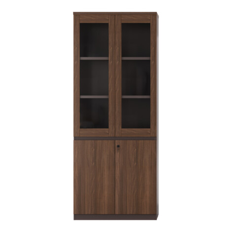 Office Book Case + Glass Top Panel, 2 Doors: (80x40x200)cm, Brown Oak/Brown 1