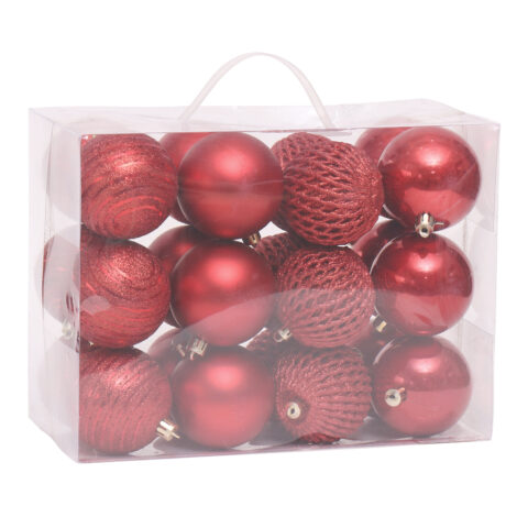 X’Mas Decoration Balls, 24pc Pack , Red 1