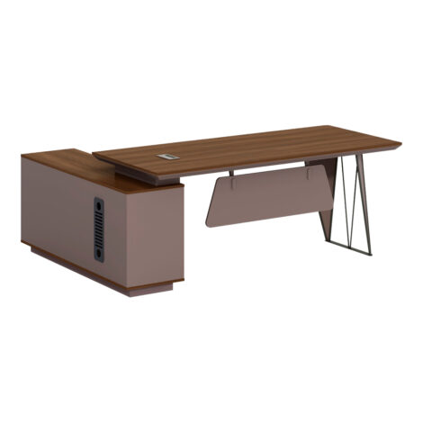 Executive Desk + Fixed Side Return, Right; (180x150x75)cm, Brown Oak/Brown 1