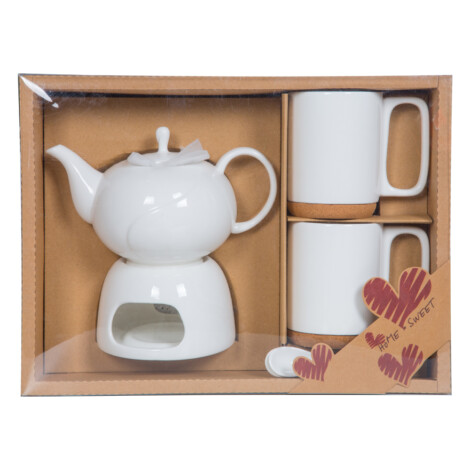 White Ceramic Tea Warmer Gift Set: 6pcs 1