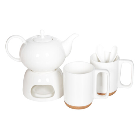 White Ceramic Tea Warmer Gift Set: 6pcs