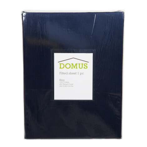 Domus: Fitted King Bed Sheet, 250T 100% Cotton: (200×200+33/3)cm, Navy 1