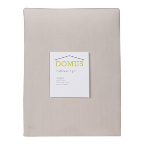 Domus: Flat Double Bed Sheet, 250T 100% Cotton; (200×240)cm, Stone 1