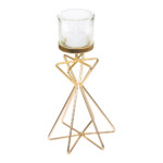 Glass Candle Holder With Metal Stand, (12.7x10.6x24.5)cm, Gold