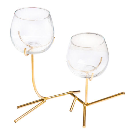 Glass Candle Holder With Metal Stand, (19x19x22)cm, Gold 1