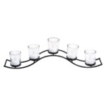 Glass Candle Holder With Metal Stand, (48x7x14.1)cm, Black