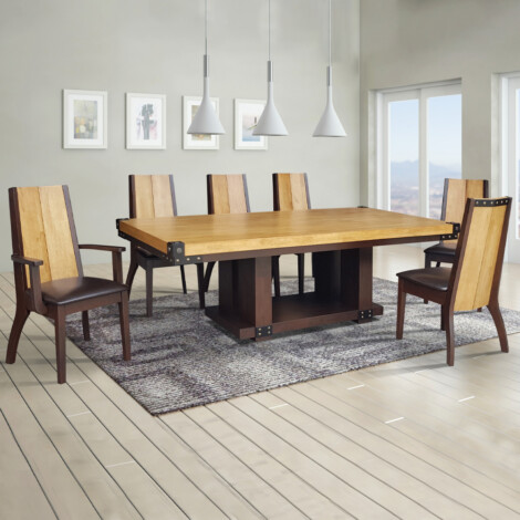 Crown Dining Table- Wooden Top (220x110)cm + 6 Side Chairs + 2 Arm Chairs