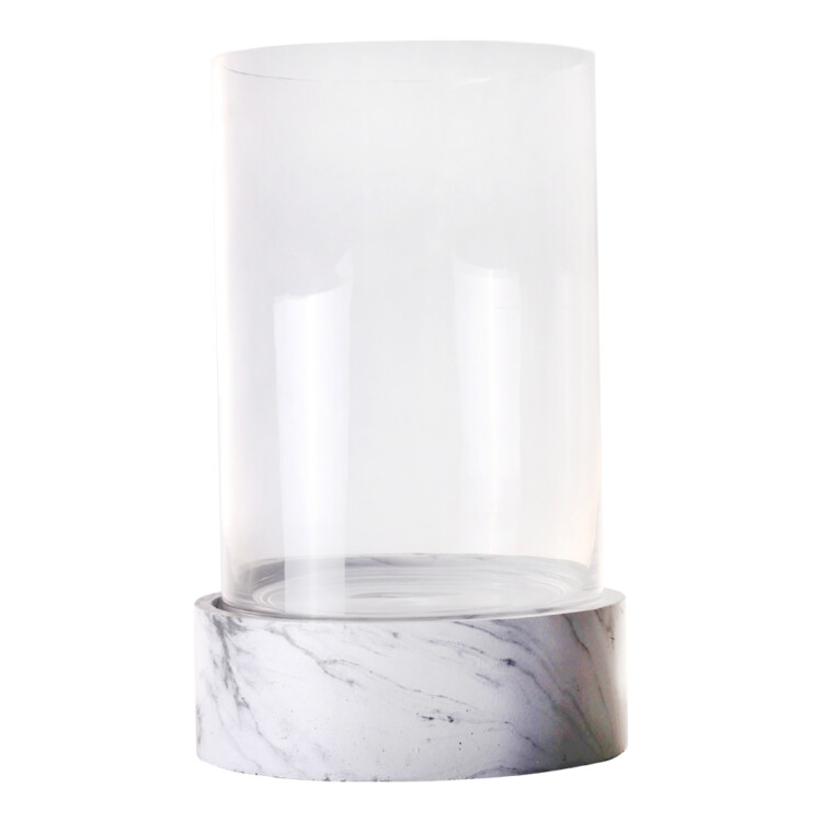 Domus Clear Glass Vase with Round White Marble base: 48.5cm