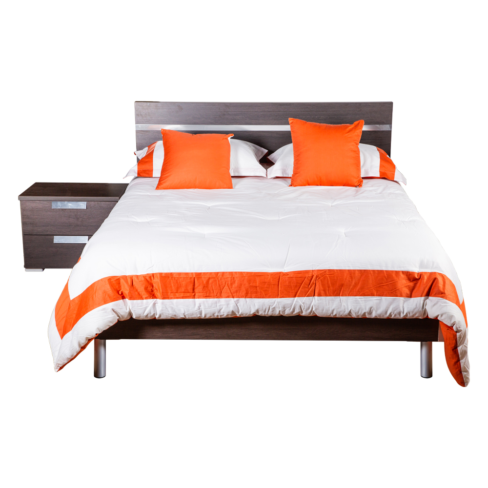 Wood Bed + Night Stand, (120×190)cm, Black/Oak White 1