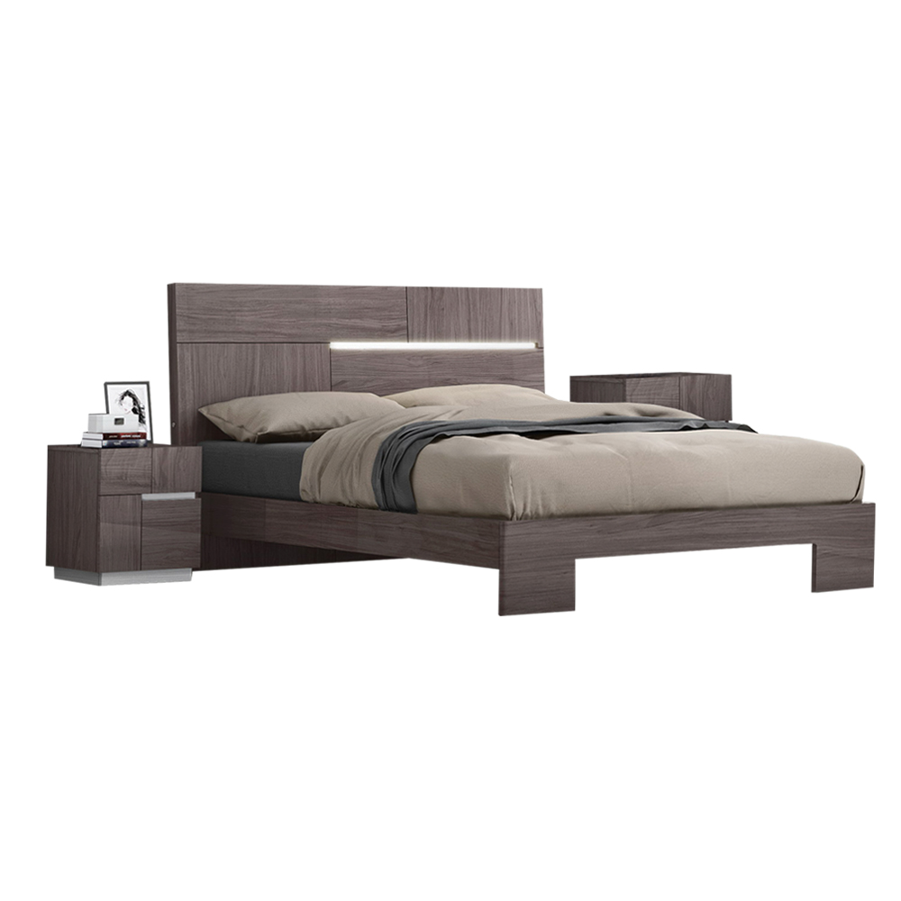 King Bed (183×203)cm + 2 Night Stands, High Gloss Chestnut 1