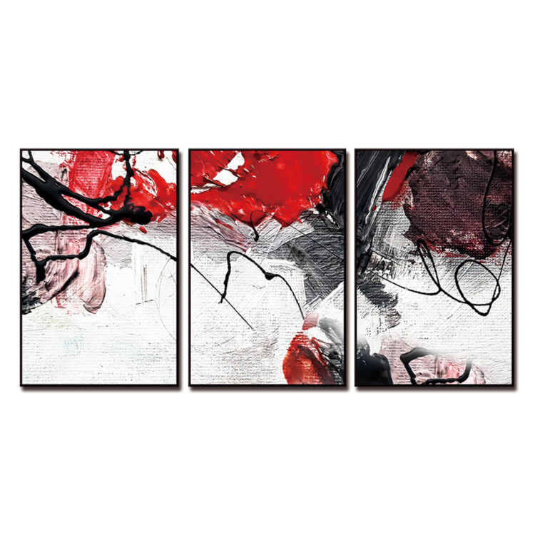 Abstract Brushed Printed Painting Set, 3pc: (90x60)cm, Red/Grey
