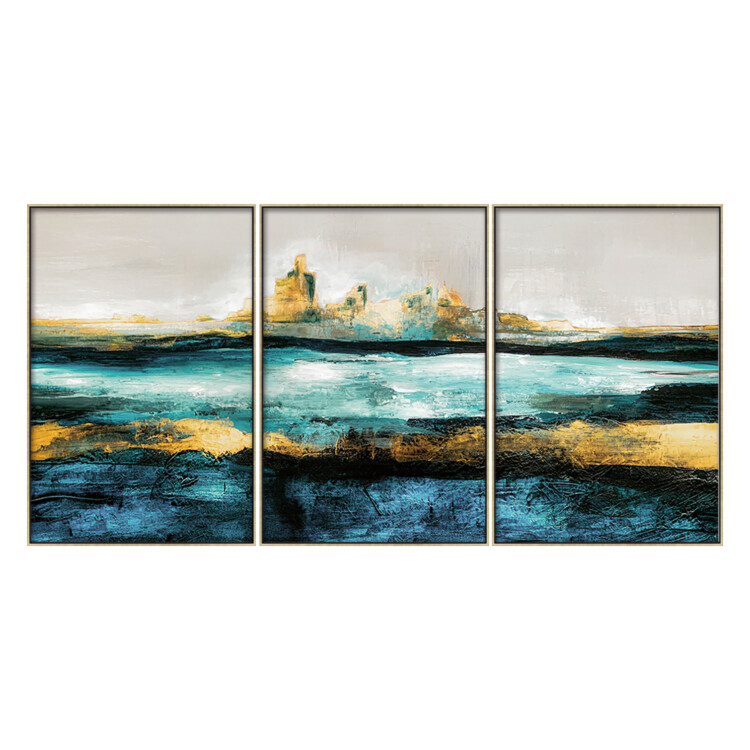 Gold/Blue Brush Canvas Painting Set: 3pc, (90x60)cm