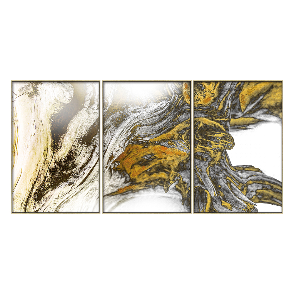 Golden/Grey Abstract Canvas Painting Set: 3pc, (90×60)cm 1