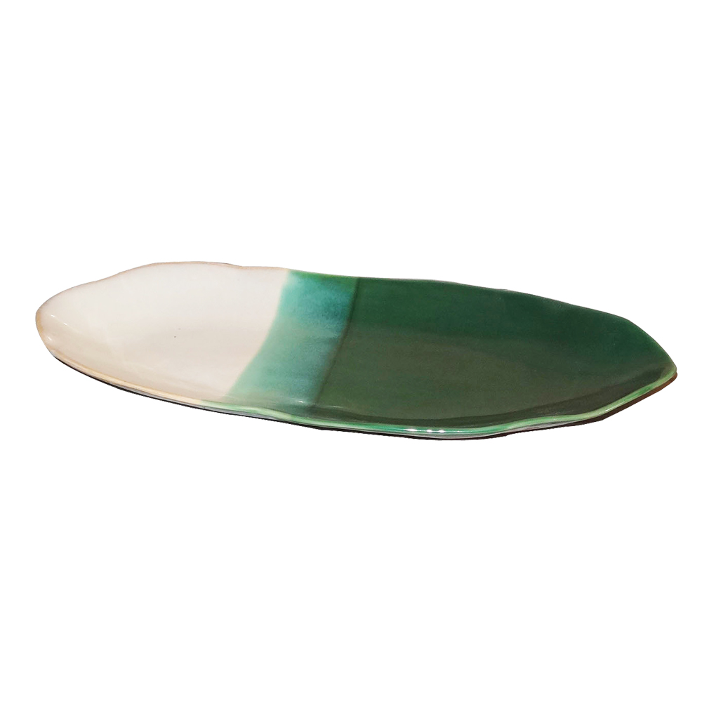 Decorative Flat Green/White Ceramic Plate: (40.3×17.3×3