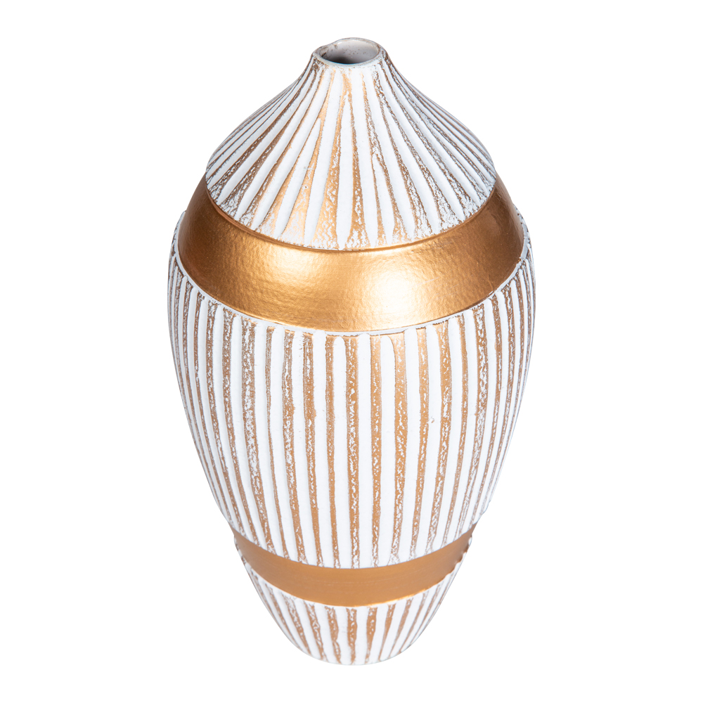 Decorative Gold/White Ribbed Ceramic Vase: (13.8x13.8x26.6)cm