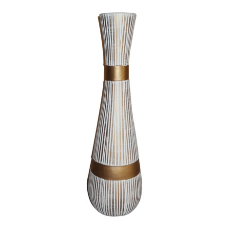 Decorative Gold/White Stripe Ceramic Vase: (17.1×17