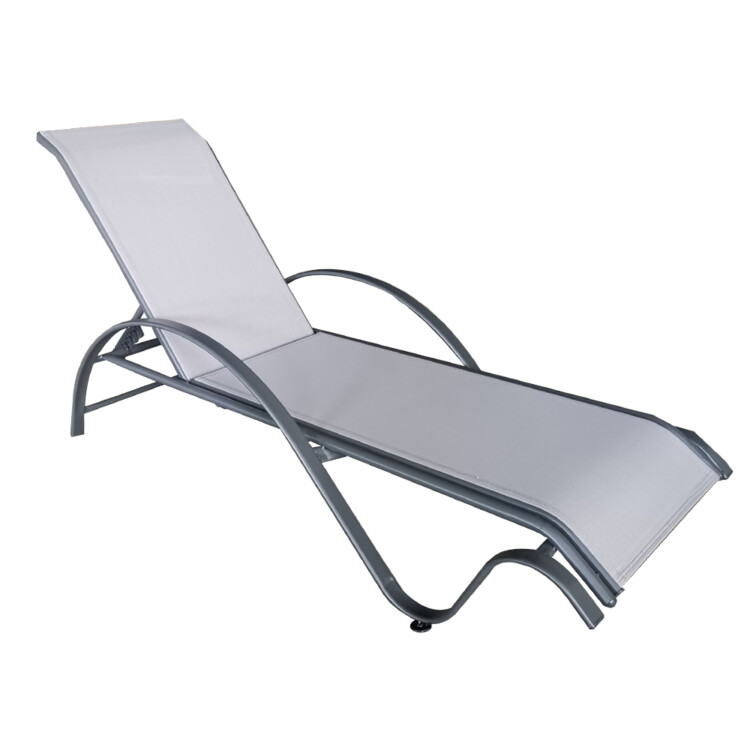 Garden Furniture: Textilene Steel Lounge Chair, Black/Grey