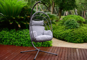 Patio swing with a garden view