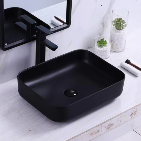 Art-Deco: Washbasin With Waste; (50x40x13.5)cm, Black