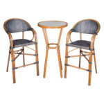 Round Bar Table (Glass Top) + 2 Bar Chairs, Brown