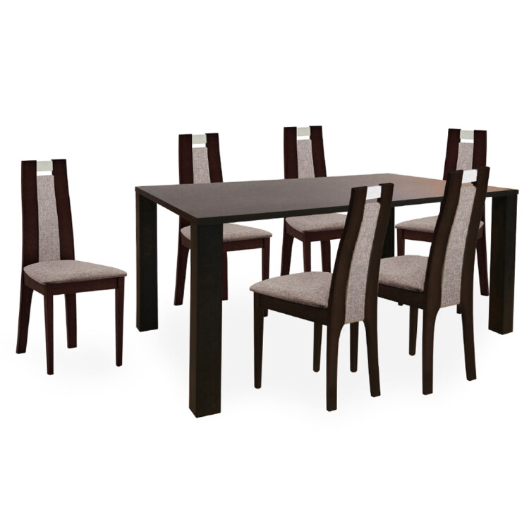 Dining Table + 6 Side Chairs, Burn Beech/Camel