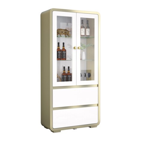 Display Cabinet: (90x40x190)cm, GlossWhite/Champagne 1