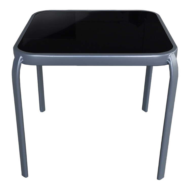 Garden Furniture: Steel Square Side Table; (50x50x46)cm (Glass Top), Grey