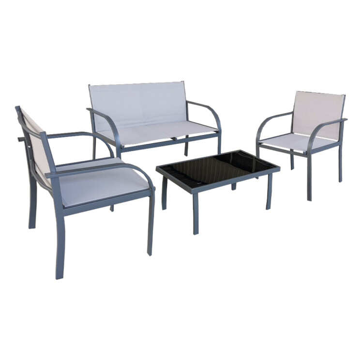 Garden Furniture Set: 4-Seater Sofa Set (2+1+1) + Coffee Table, (84.5x44.5x36)cm (Glass Top)