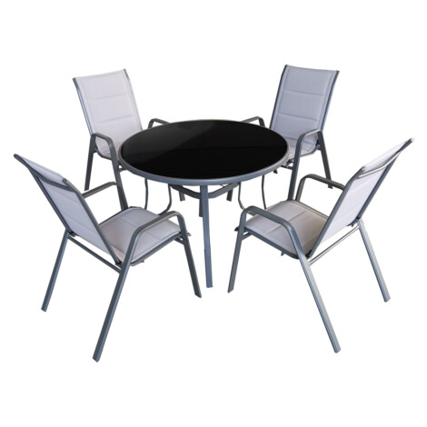 Garden Furniture Set: Outdoor Round Table (Glass Top) + 4 Side Chairs 1