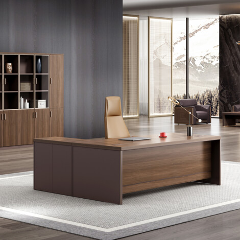Office Desk + Mobile Side Return + Pedestal, (160x80x75)cm, Brown Oak/Brown