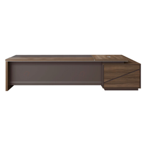 Executive Office Desk + Fixed Side Return; Right, (260x210x75)cm, Brown Oak/Brown 1