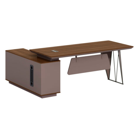Office Desk + Fixed Side Return, Left; (180x150x75)cm, Brown Oak/Brown 1