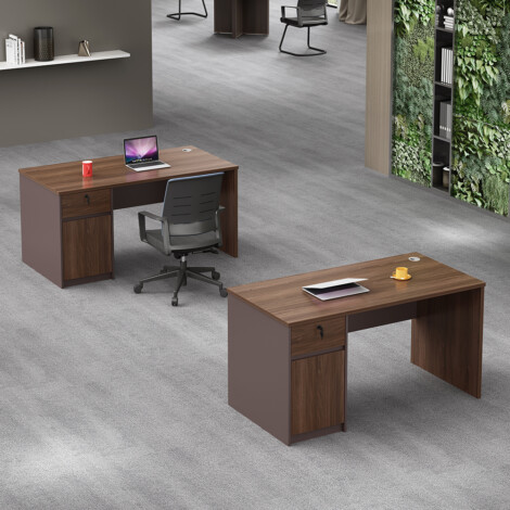 Office Desk + Drawer + Panel, (120x60x75)cm, Brown Oak/Brown