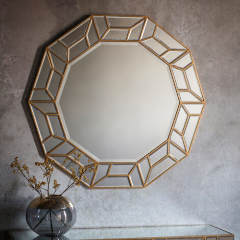 Decorative Round Wall Mirror With Frame; (105x100)cm, Gold