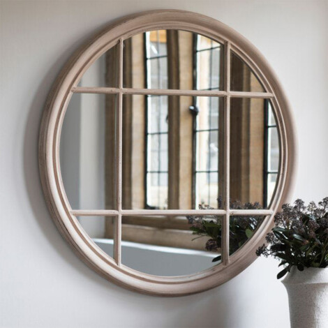 Decorative Round Wall Mirror With Frame; (70x70)cm, Natural